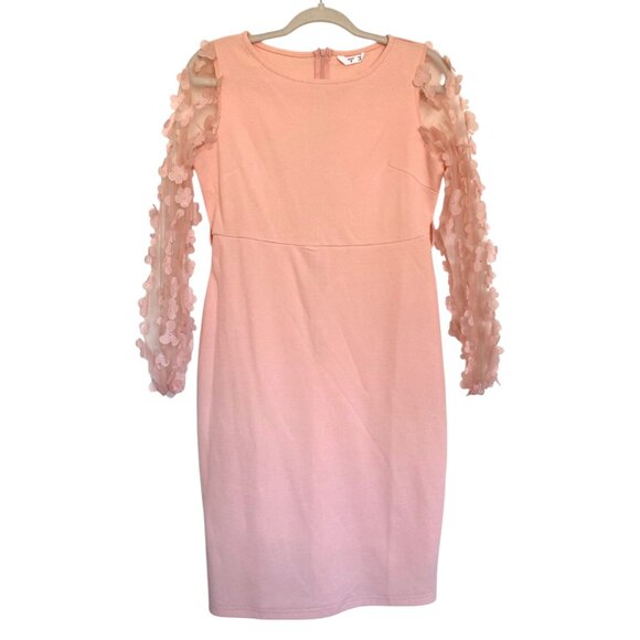 Womens Light Pink Dress with Sheer Floral Sleeves - Picture 1 of 6